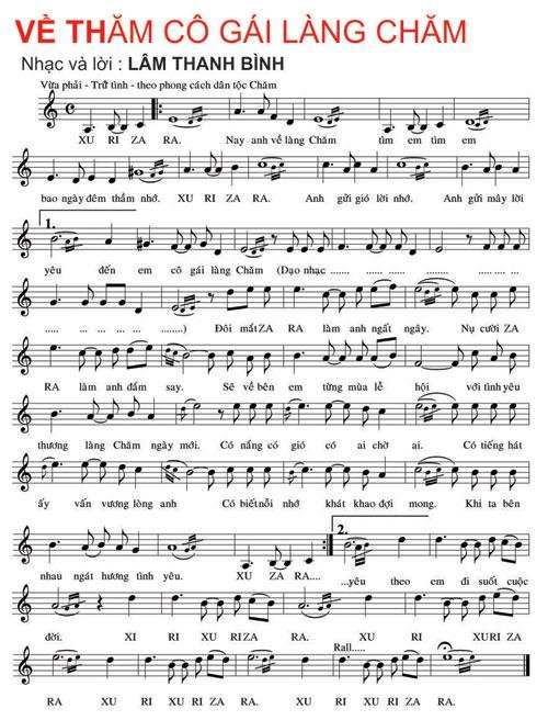 Sheet nhạc Về Thăm Cô Gái Làng Chăm